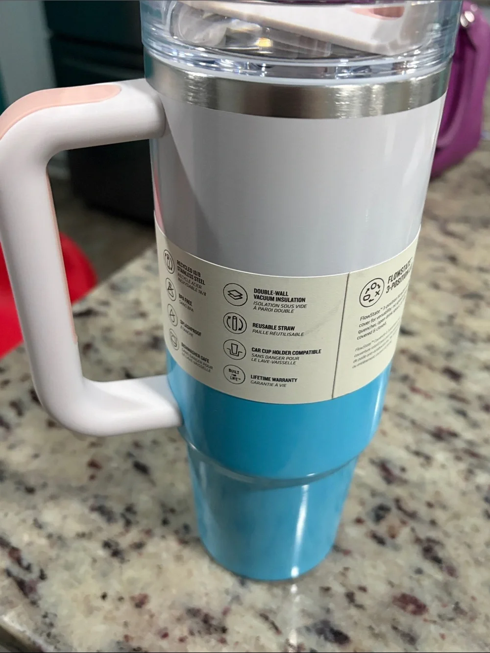 Stanley Quencher H2.0 Tumbler in Blue with Cream Handle - Picture 4 of 9